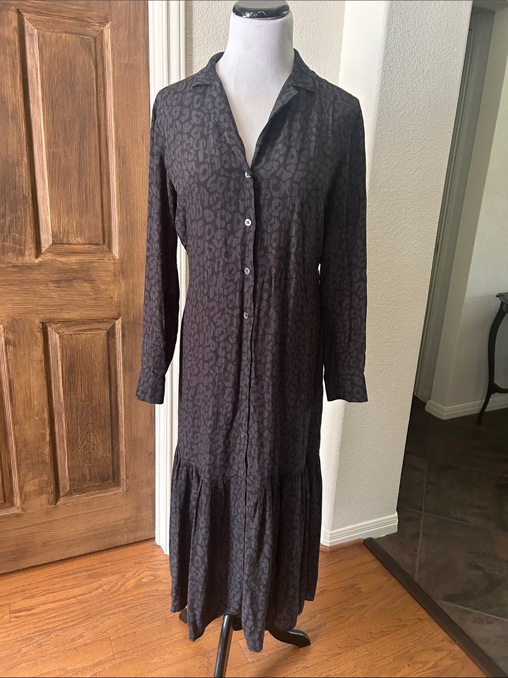 Rails Midi Dress Tiered Beatrice Charcoal Cheetah Grey Batik Size Small - Picture 2 of 15
